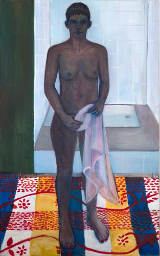 Ich in der Dusche 2002 Oel/Leinwand 160×100 cm (c) Andrea Muheim